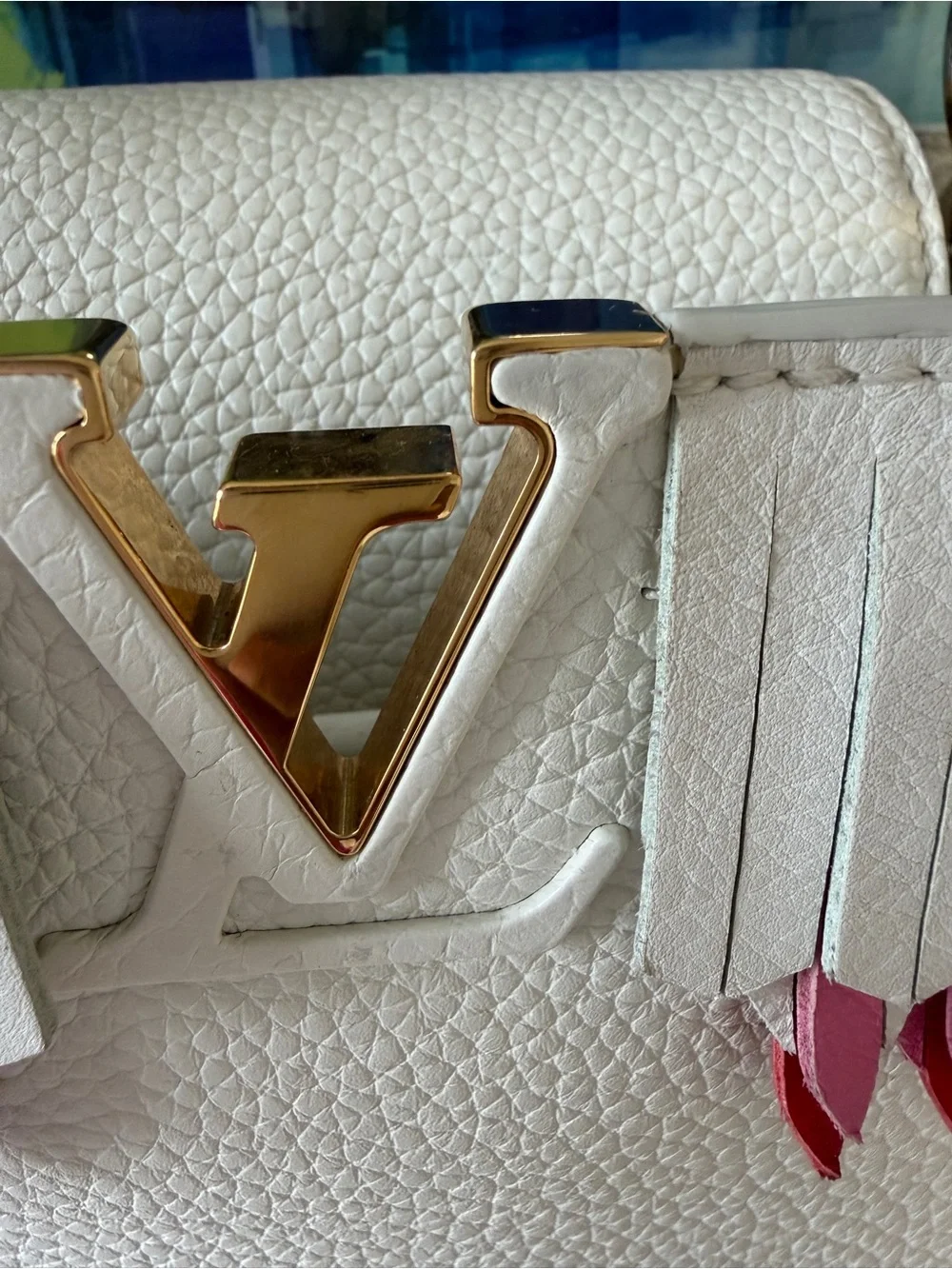 Limited Edition Louis Vuitton White Capucine with Pink Fringe and Gold Hardware